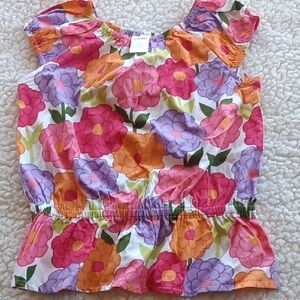 Gymboree Pink and Orange Floral Blouse with Ruffled Neckline